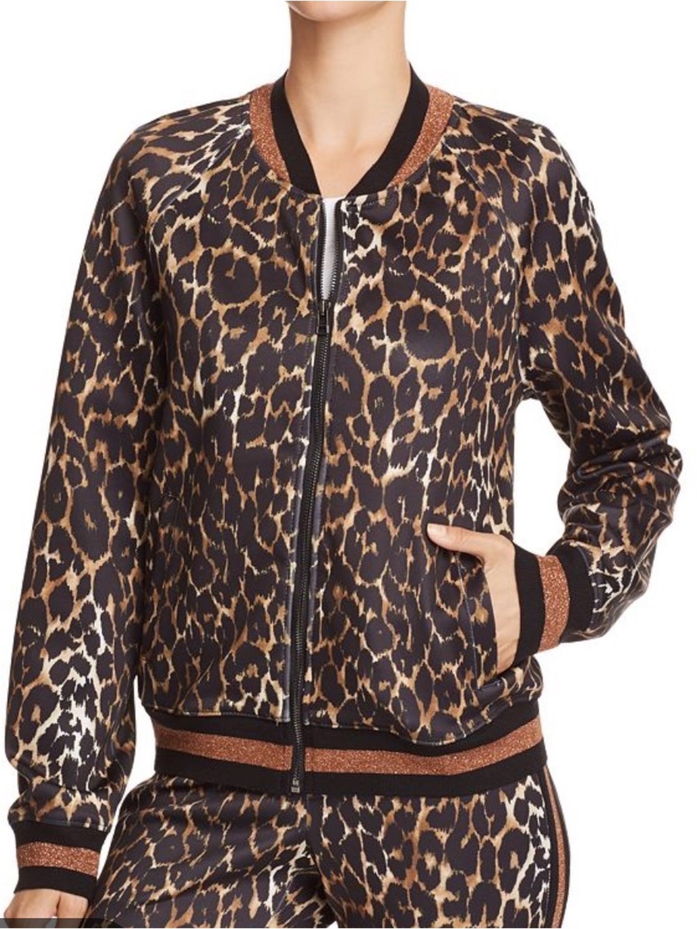 Pam & Gela Leopard-Print Bomber Jacket in Brown and Black, L